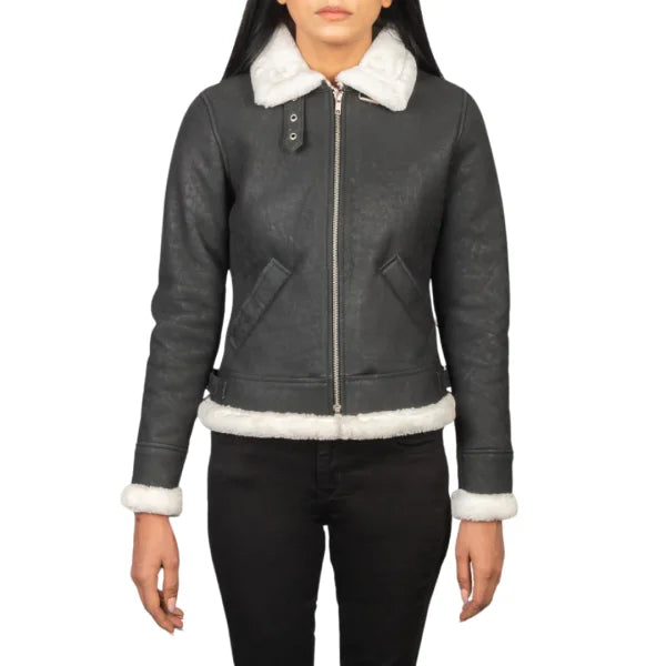 Black & White Bomber Leather Jacket
