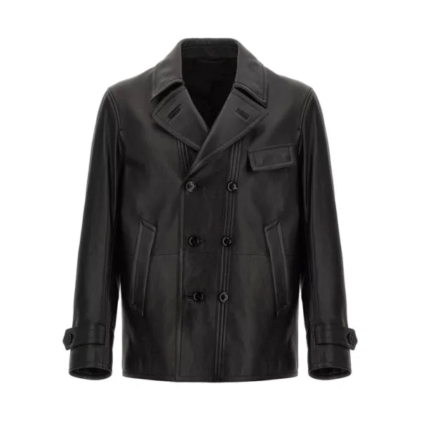 Freddie Double Breasted Black Leather Jacket