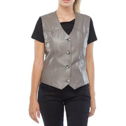 Womens V Neck Gray Leather Vest