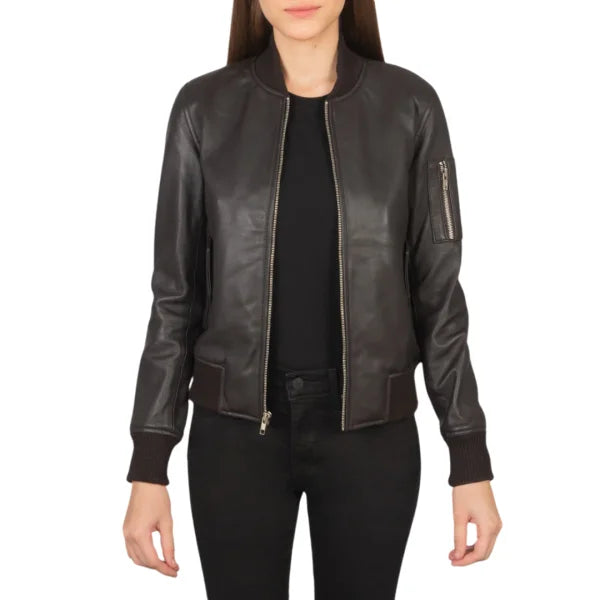 Brown Leather Bomber Jacket