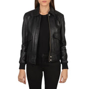 Women’s Black Leather Bomber Jacket