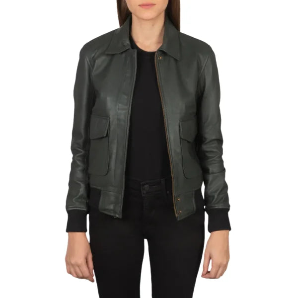 Green Leather Bomber Jacket