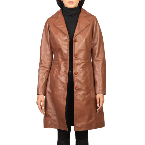 Brown Single Breasted Leather Coat