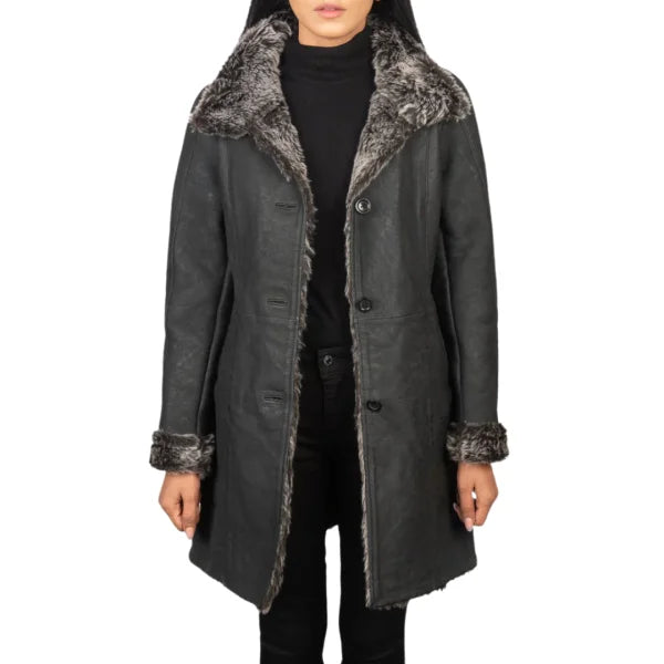 Shearling Black Leather Coat