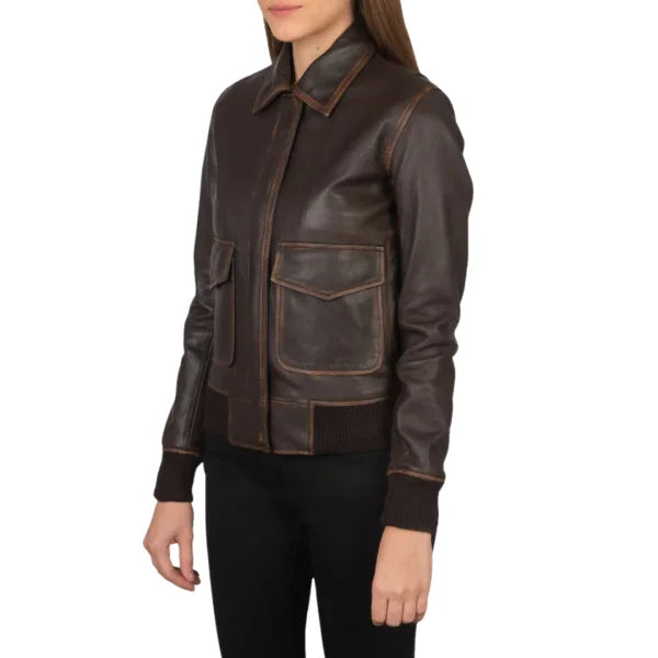 Brown Leather Bomber Jacket