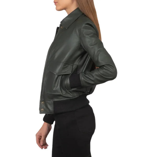 Green Leather Bomber Jacket