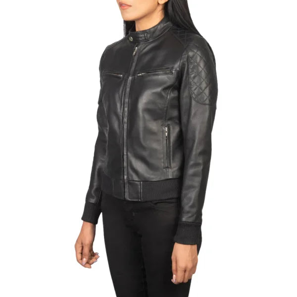 Black Biker Bomber Leather Jacket