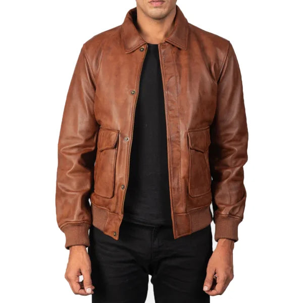 Coffmen Brown A2 Leather Bomber Jacket