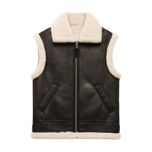 Black Shearling Leather Vest