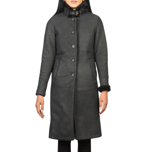 Black Shearling Leather Coat