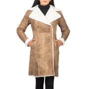 Distressed Brown Double Breasted Shearling Leather Coat