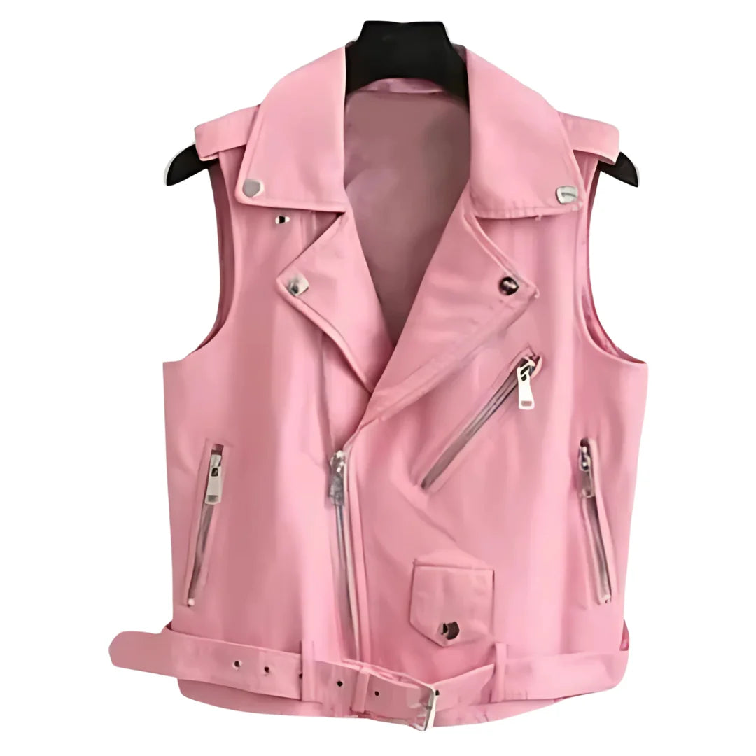 Leather Vest For Women Pink