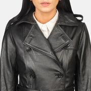 Black Double Breasted Leather Coat