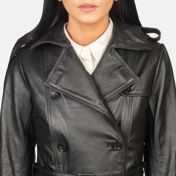 Black Double Breasted Leather Coat
