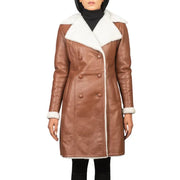 Brown Double Breasted Shearling Leather Coat