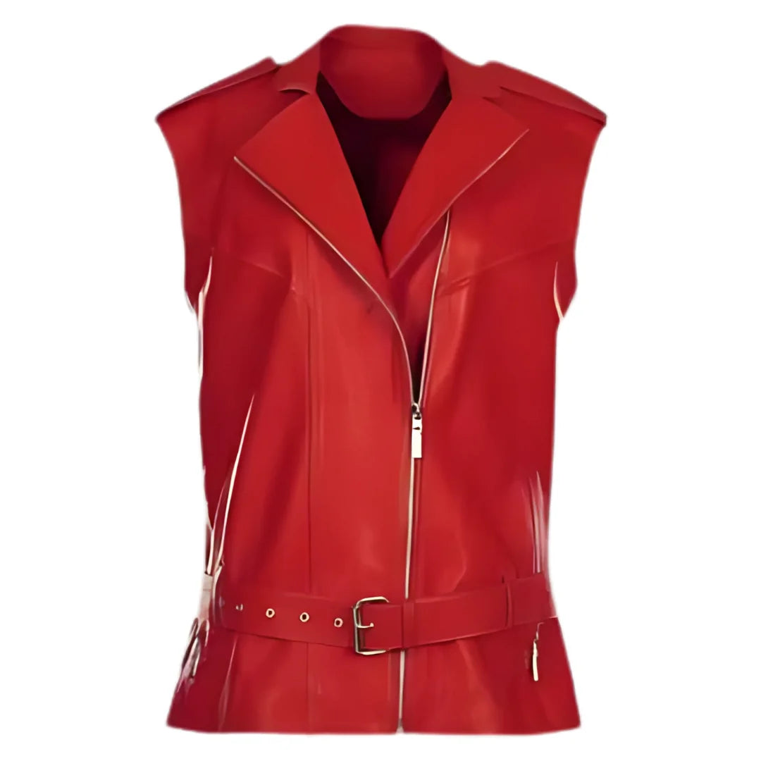 Leather Vest For Women Red