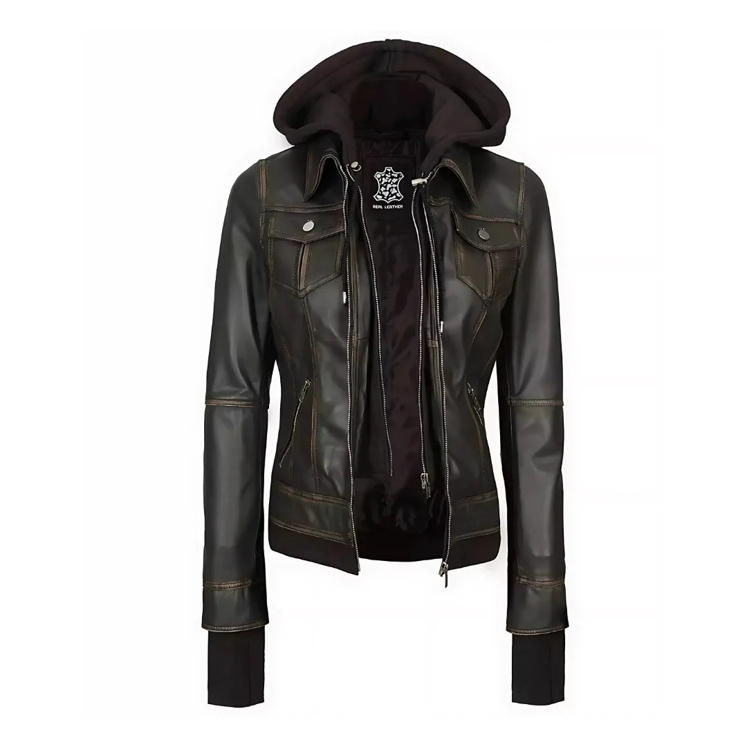 Womens Ruboff Trucker Leather Jacket