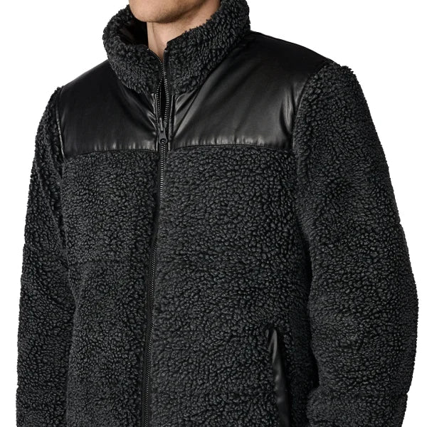 Faux Leather Sherpa Puffer