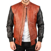 Avan Black & Maroon Leather Bomber Jacket