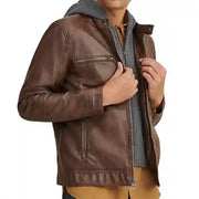 Faux-Leather Jacket With Hood