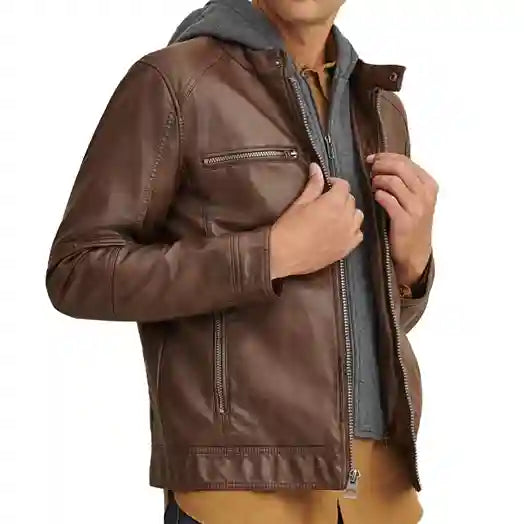 Faux-Leather Jacket With Hood