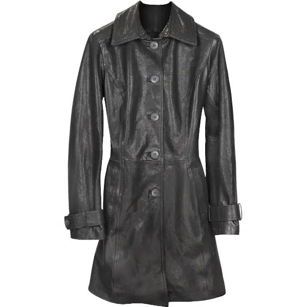 Belted Sleeves Long Trench Leather Coat