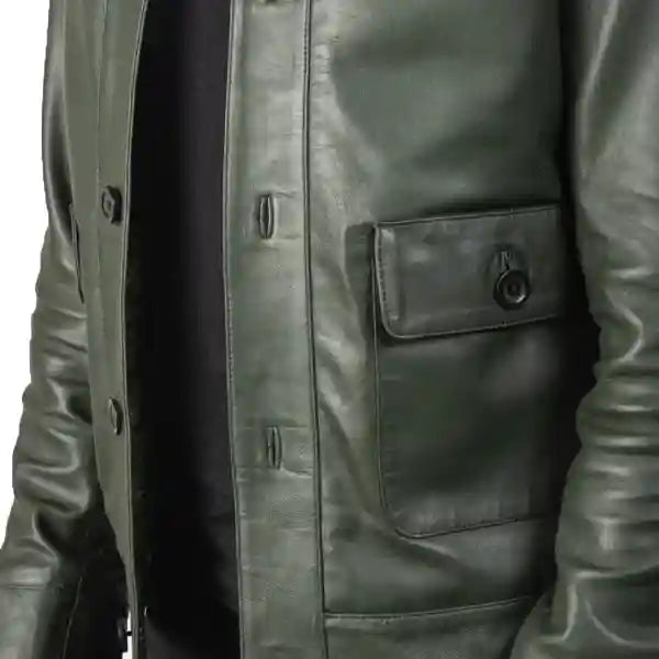 Columbus Green Leather Bomber Jacket