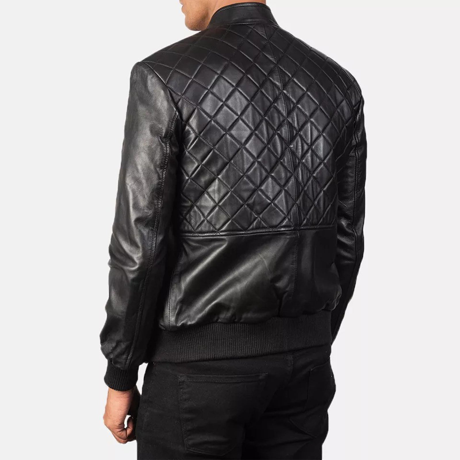 Handmade Black Quilted Bomber Leather Jacket