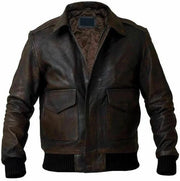 Vintage Brown Leather Aviator Jacket – Classic Men’s Flight Faux Leather Coat
