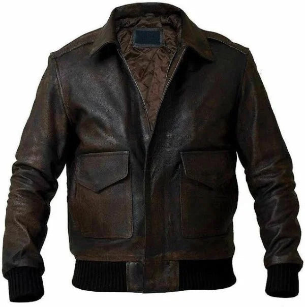 Vintage Brown Leather Aviator Jacket – Classic Men’s Flight Faux Leather Coat