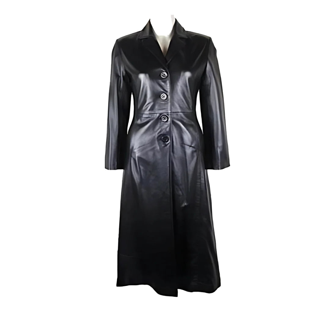 4 Button Trench Leather Coat
