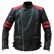 Vintage Red and Black Leather Motorcycle Jacket for Men