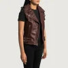 Rhonda Maroon Leather Biker Vest For Women