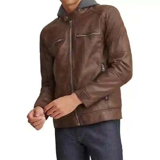 Faux-Leather Jacket With Hood
