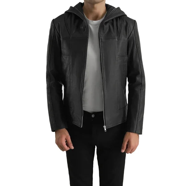 Spratt Black Hooded Leather Jacket