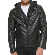 Faux Leather Hooded Moto Jacket