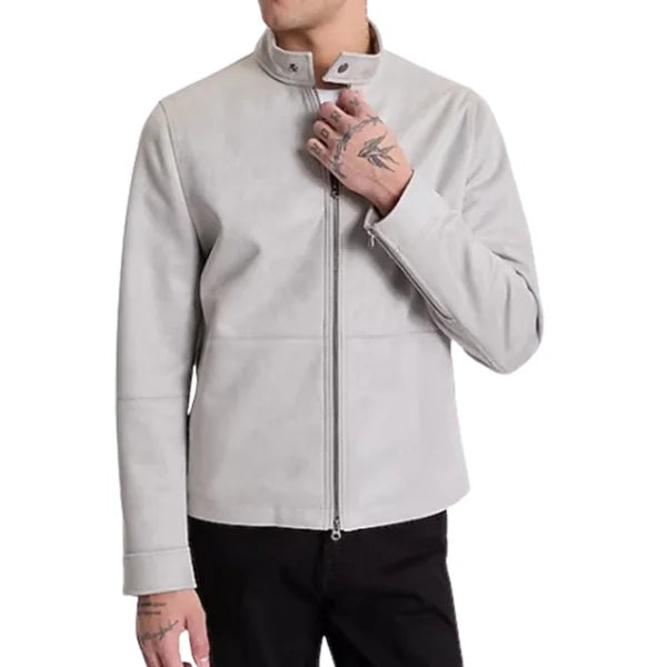 Gray Faux Suede Leather Racer Jacket