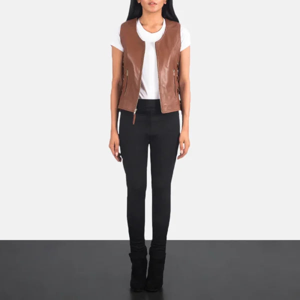 Women 27s Vanda Brown Leather Biker Vest