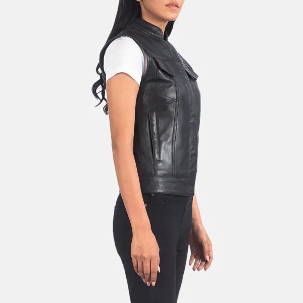 Women 27s Rayne Moto Black Leather Vest