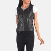 Women’s Vanda Black Leather Biker Vest