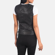Women’s Vanda Black Leather Biker Vest