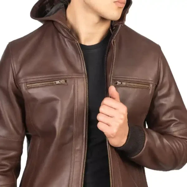 Bouncer Biz Brown Leather Bomber Jacket