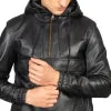 Kenton Hooded Black Leather Pullover Jacket