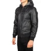 Nintenzo Black Hooded Leather Bomber Jacket