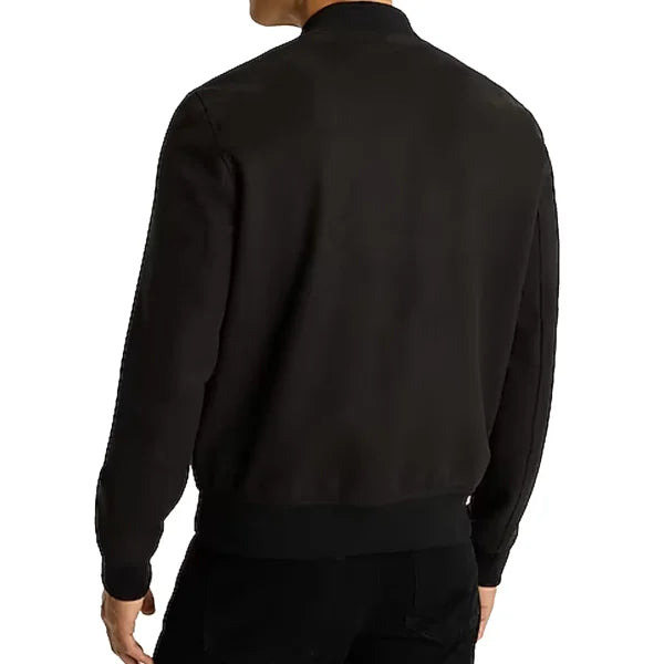 Faux Suede Double Pocket Leather Bomber Jacket