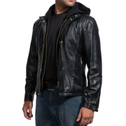 Highschool Black Hooded Leather Jacket
