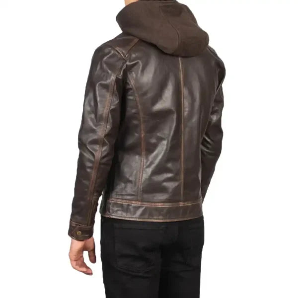 Vintage Brown Hooded Leather Biker Jacket