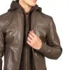 Hector Brown Hooded Leather Biker Jacket