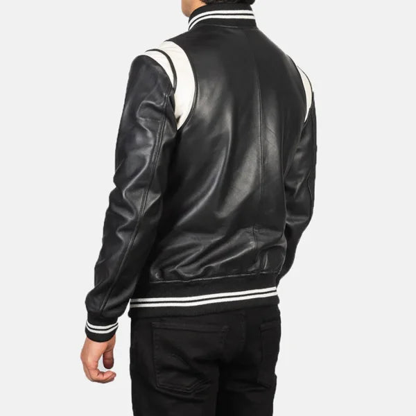 Dantee Black Leather Varsity Jacket