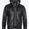 Mens Black Hooded Bomber Jacket